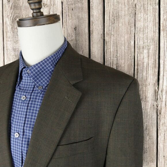 Ralph Lauren Sport Coat Blazer Mens Two Button 44L Brown Plaid Wool - Picture 1 of 16